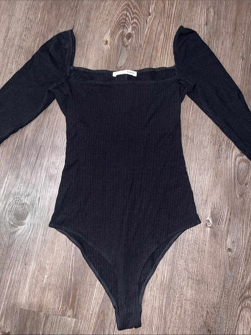 REFORMATION Black Ribbed Square Neck Long Sleeve Bodysuit